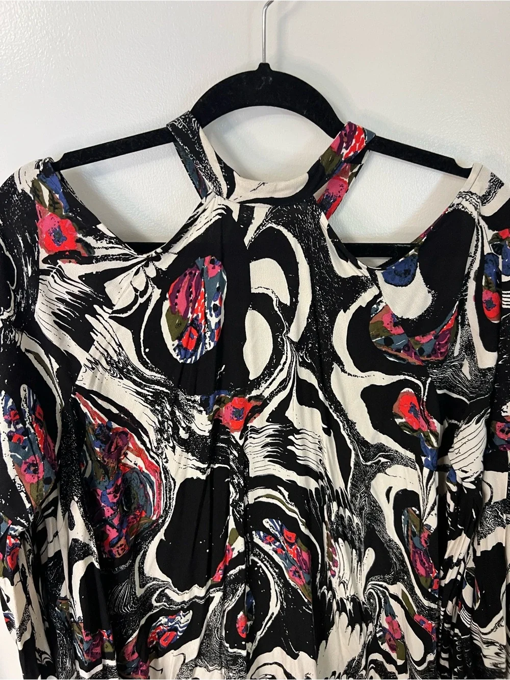 Free People Black & White Abstract Cutout Swing Top or Mini Dress Tunic Artsy